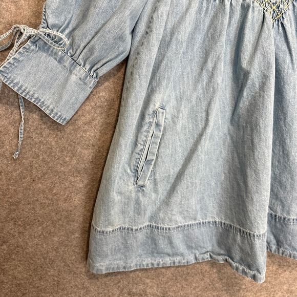 Free People Sonora Denim Mini Dress Women Medium Relaxed Babydoll Square 3/4 Tie - Picture 5 of 15